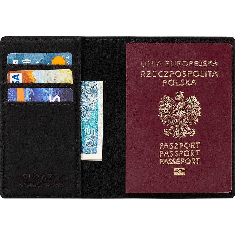 Passport case with card slot - Nubuk Black