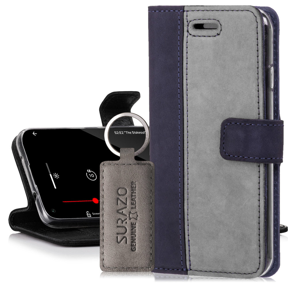 Wallet case Duo - Nubuck Navy Blue and Gray - Transparent TPU