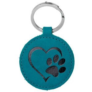 Keychain - Turquoise - Black Paw in Heart